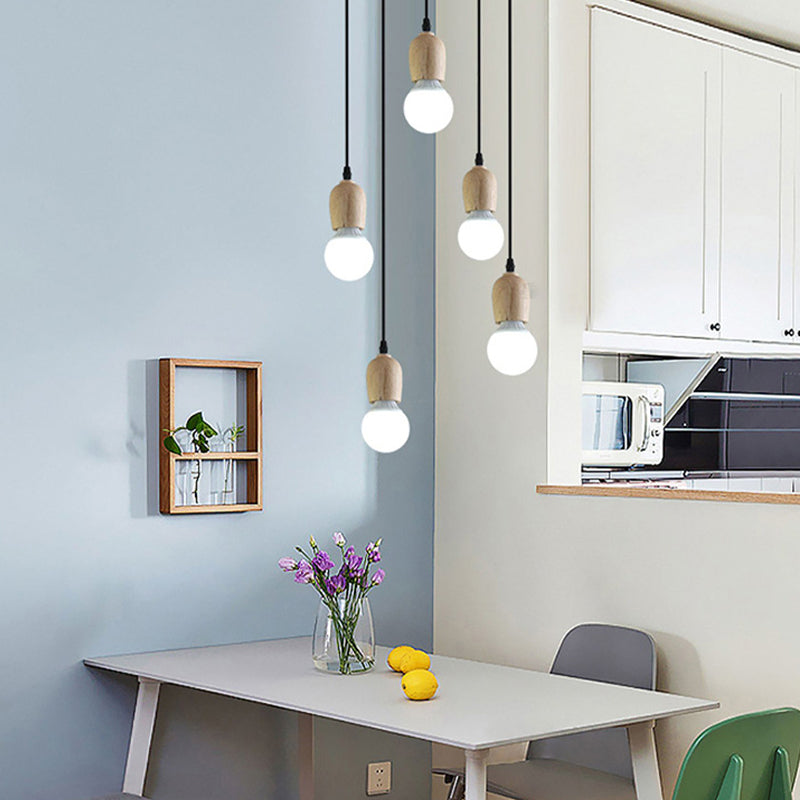 Offene Glühbirne hängende Licht nach unten Licht Holzhängung Licht für Wohnzimmer Schlafzimmer