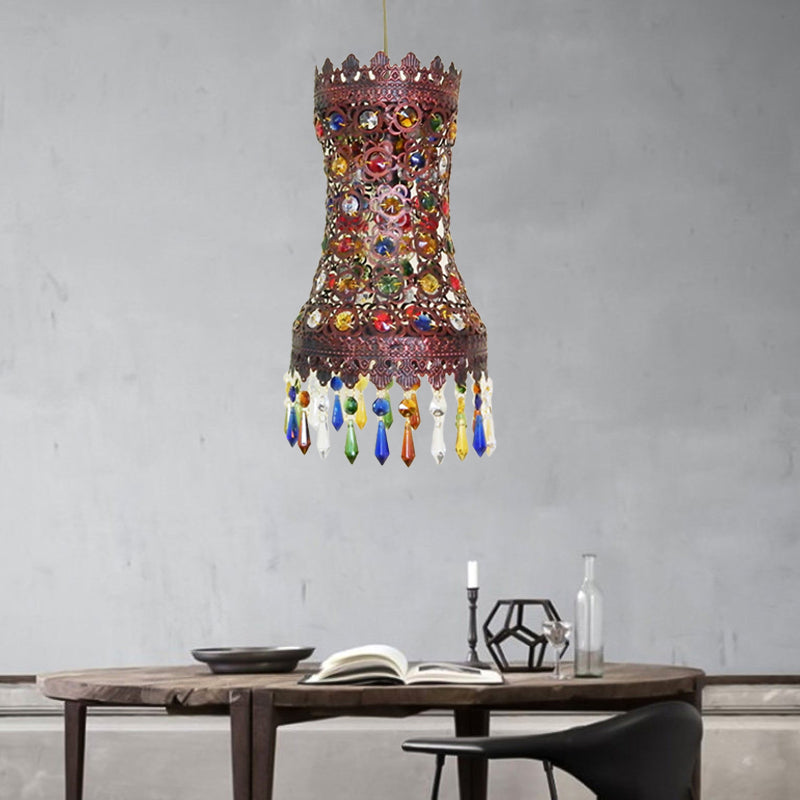 Metal Curvy Drop Pendant Antique 1 Light Restaurant Hanging Light Fixture in Copper