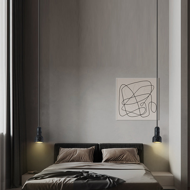 Single Head Stone Hanging Light Contemporary Creative Suspension Pendant in Black