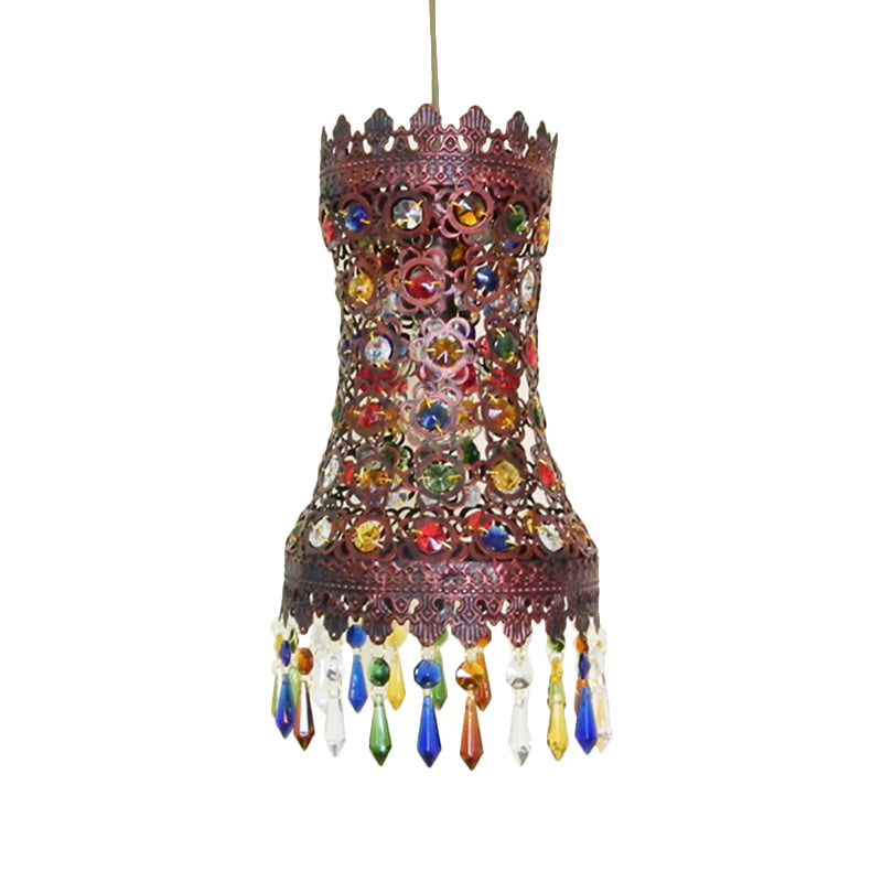 Metal Curvy Drop Pendant Antique 1 Light Restaurant Hanging Light Fixture in Copper