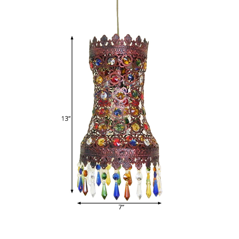 Metal Curvy Drop Pendant Antique 1 Light Restaurant Hanging Light Fixture in Copper