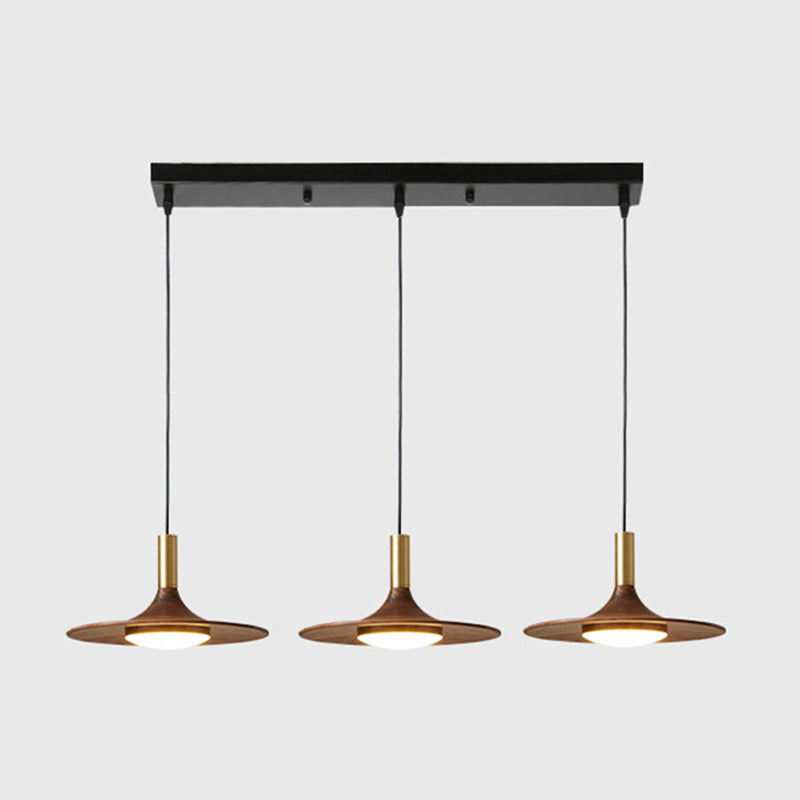 Le lampadario a sospensione a sospensione contemporanea con tonalità piatto in legno.