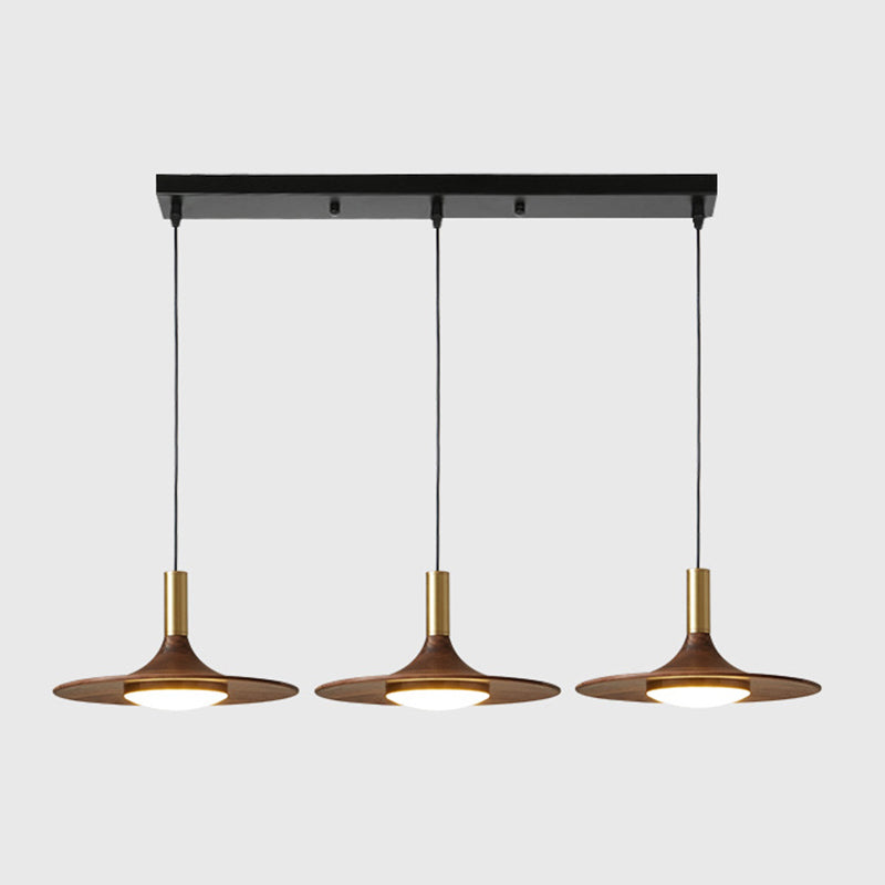 Le lampadario a sospensione a sospensione contemporanea con tonalità piatto in legno.