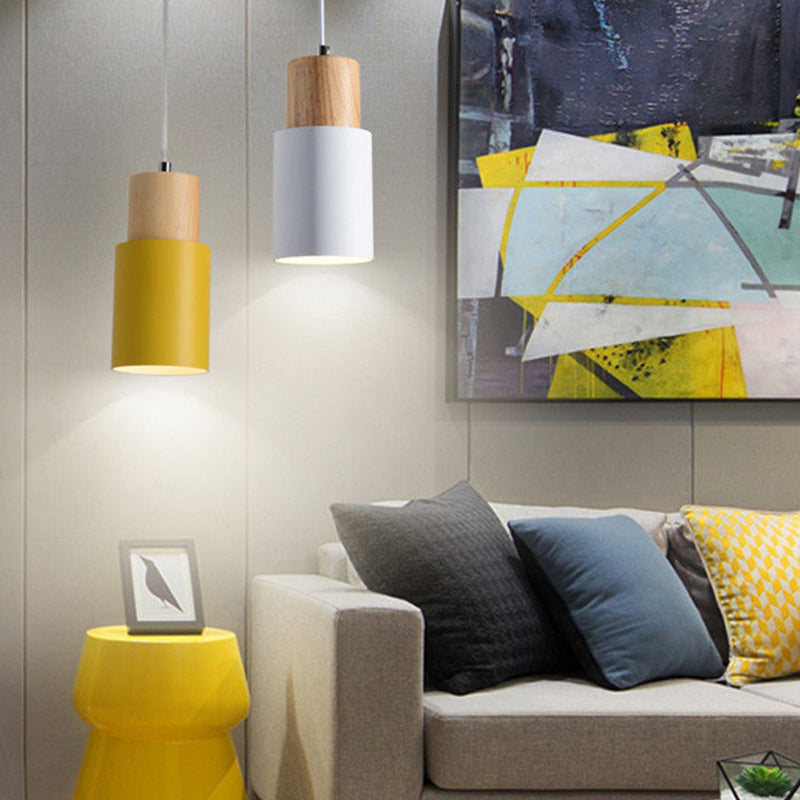 1 Light Modern Pendants Light Fixtures Cylinder Hanging Light for Living Room
