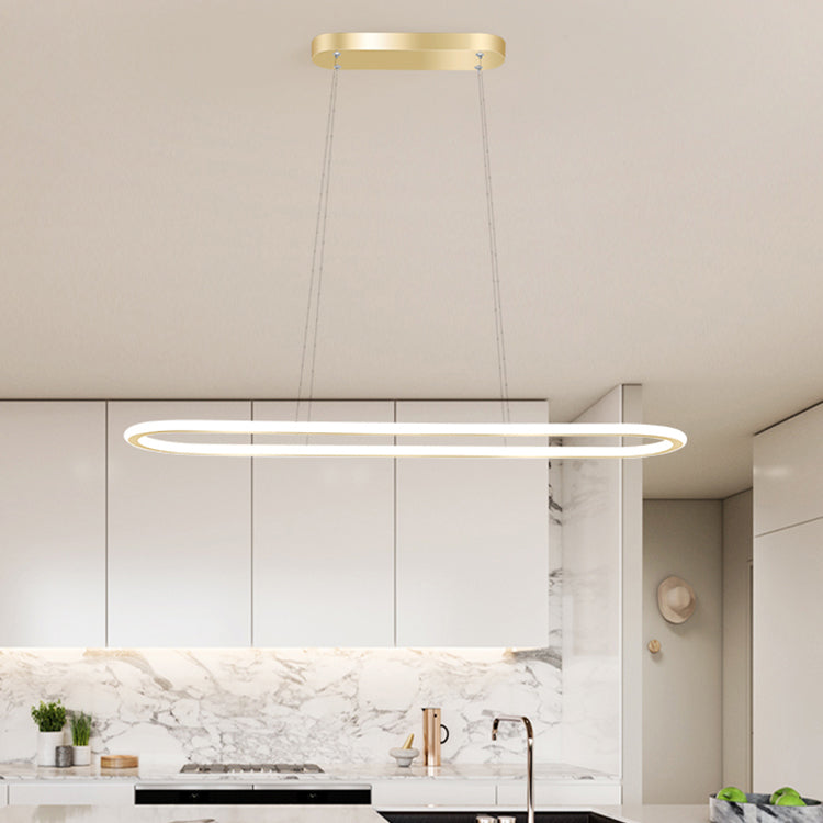 Oval LED Island Light White Acrylic Shade Hanging Lamp for Dinning Room