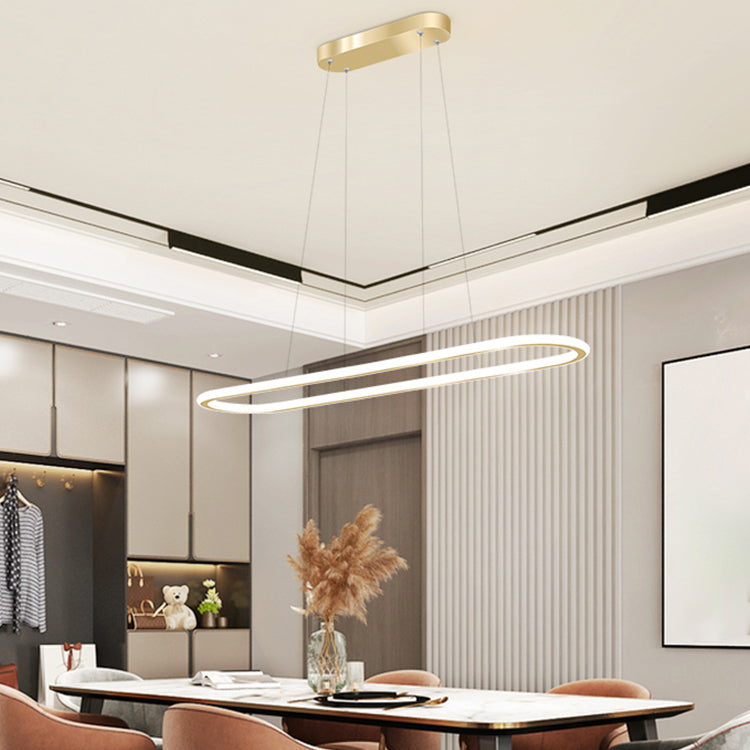 Oval LED Island Light White Acrylic Shade Hanging Lamp for Dinning Room