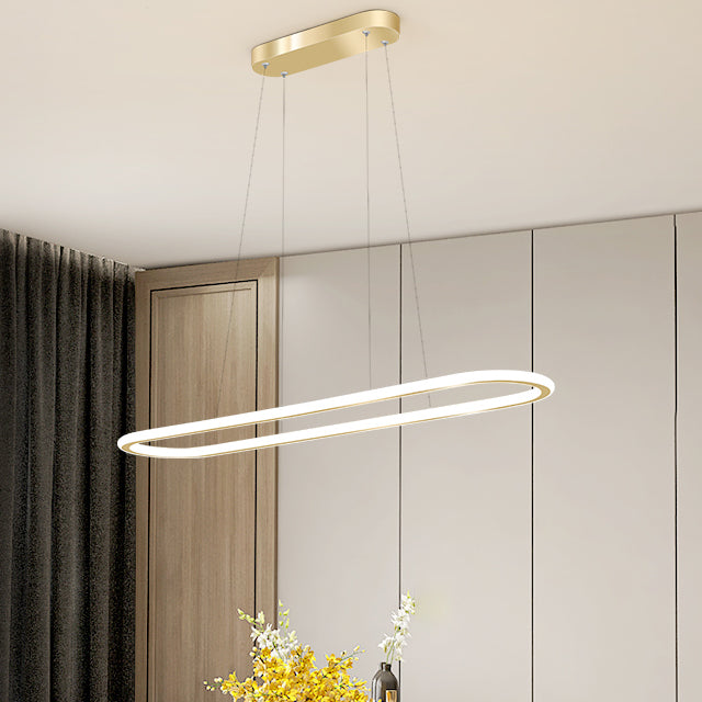 Oval LED Island Light White Acrylic Shade Hanging Lamp for Dinning Room