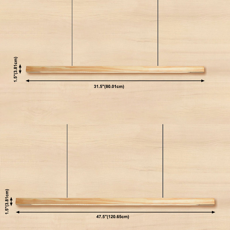 Minimalist 1 Light Wood Island Lamp Linear LED  Long Strip Hanging Light