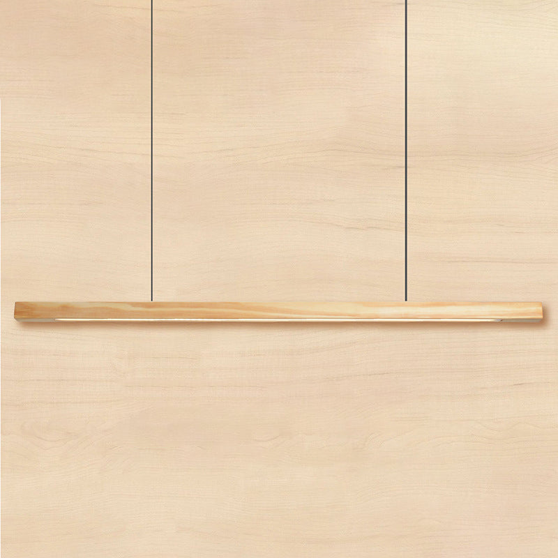 Minimalist 1 Light Wood Island Lamp Linear LED  Long Strip Hanging Light