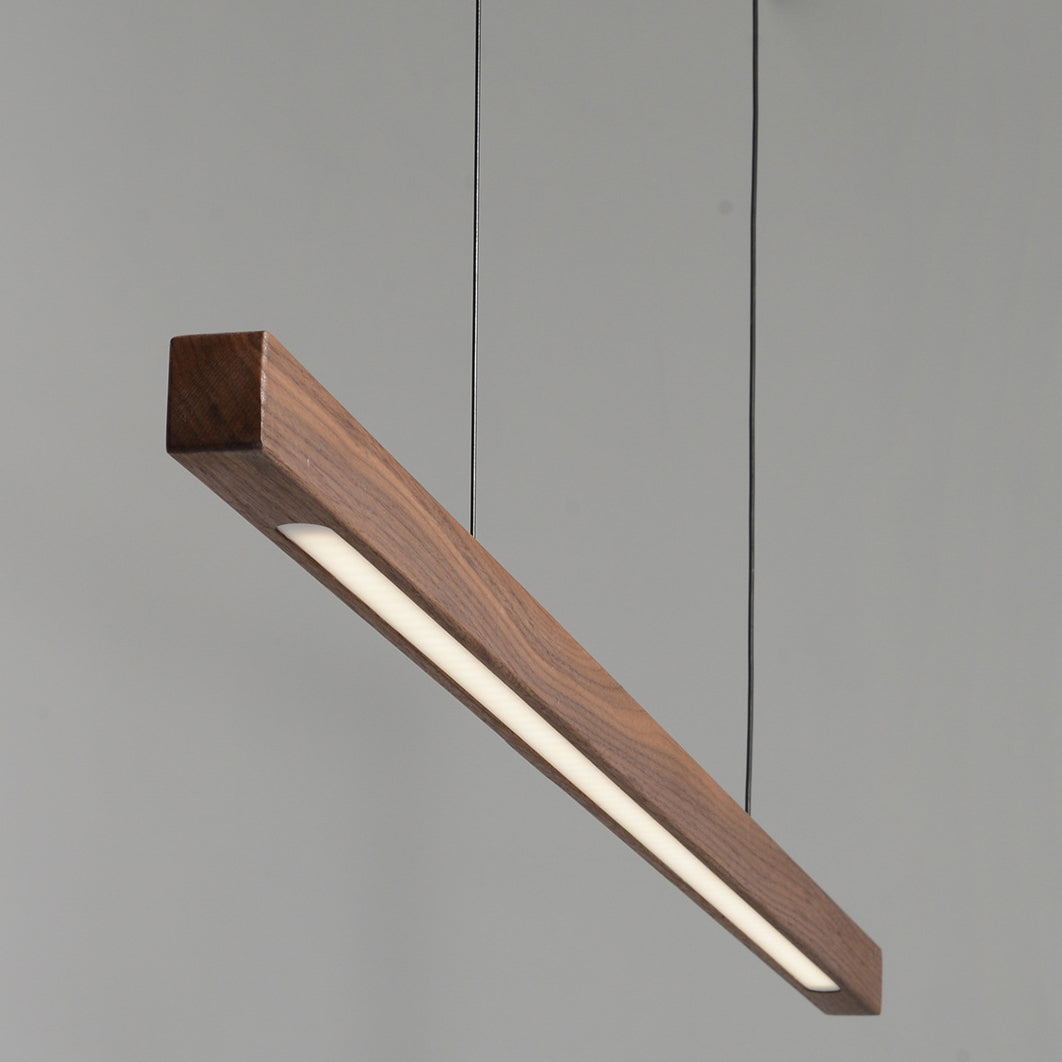 Minimalist 1 Light Wood Island Lamp Linear LED  Long Strip Hanging Light