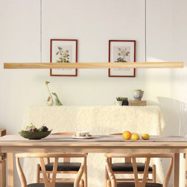 Minimalist 1 Light Wood Island Lamp Linear LED  Long Strip Hanging Light