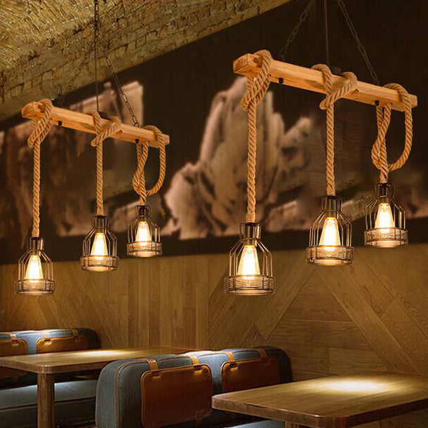 Birdcage Industrial Island Light Hemple d'éclairage de corde pour le café