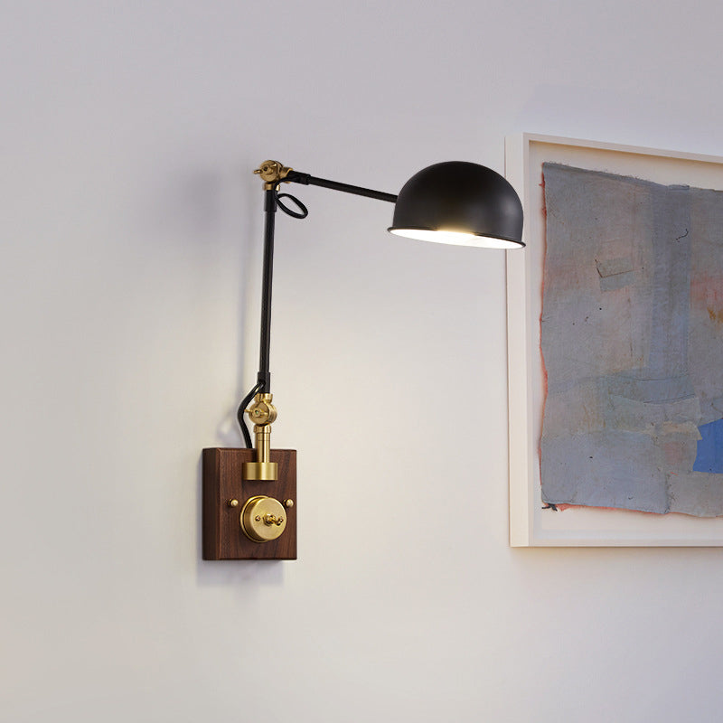 Metallkuppel Wandlampe Holzbasis minimalistischer Stil Verstellbarer Wandleuchten für Schlafzimmer