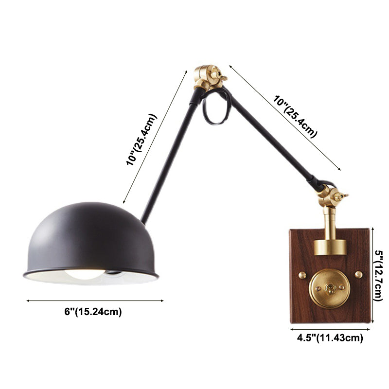 Metallkuppel Wandlampe Holzbasis minimalistischer Stil Verstellbarer Wandleuchten für Schlafzimmer