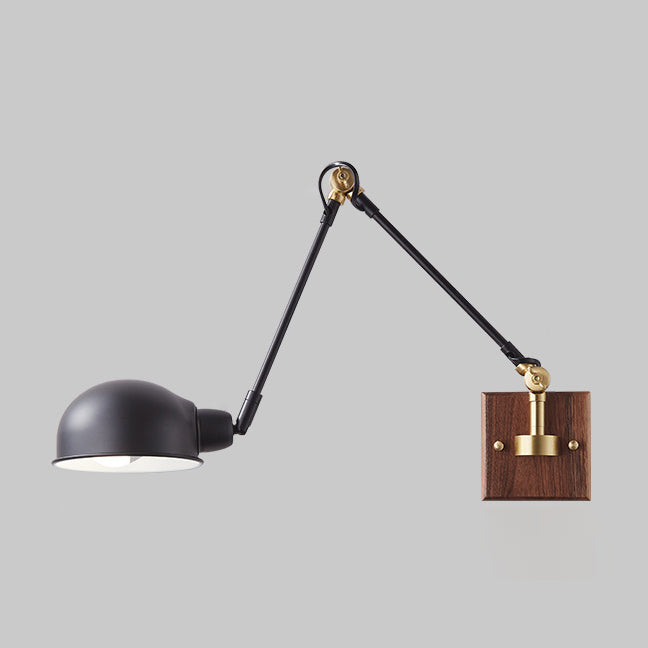 Metallkuppel Wandlampe Holzbasis minimalistischer Stil Verstellbarer Wandleuchten für Schlafzimmer