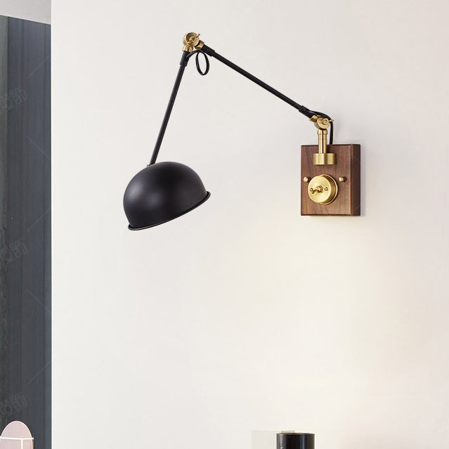 Metallkuppel Wandlampe Holzbasis minimalistischer Stil Verstellbarer Wandleuchten für Schlafzimmer