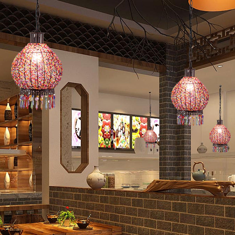 Bronze 1 Light Suspension Lamp Bohemian Metal Lantern Pendant Light Fixture for Restaurant