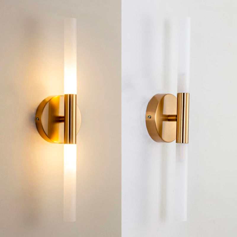 Nordic Style Strip Shape Sconce Light 2 Lights Wall Mount Lamp in Gold for Bedroom