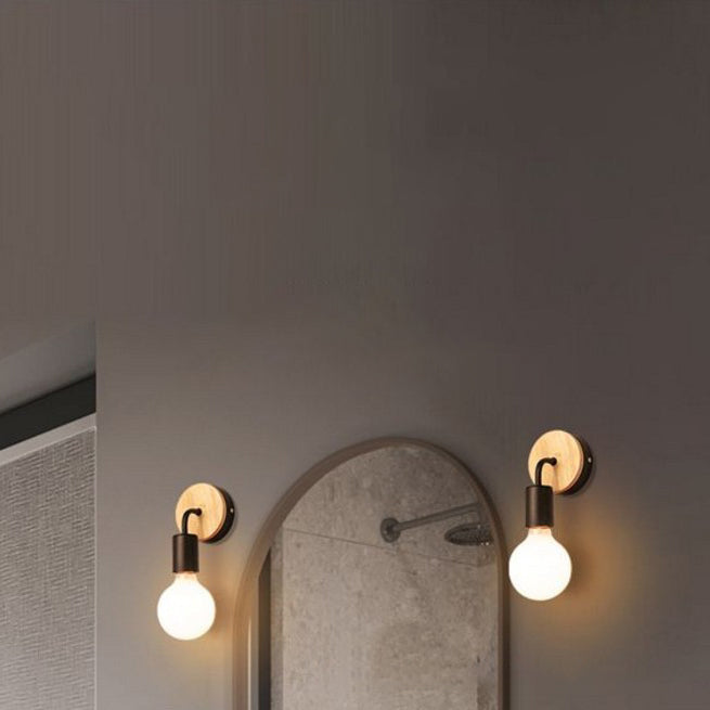 Nordic Style Blub Shape Mirror Light Single Light Wall Lamp with Wood for Bedroom