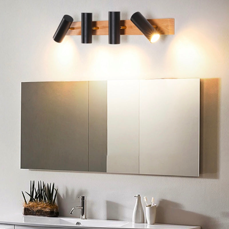 Multi Light Strip Vanity Light Modern Style Mirror Light with Wood for Bedroom