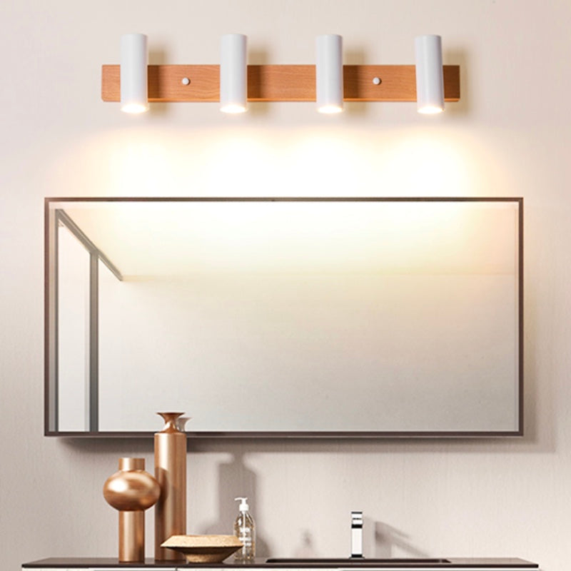 Multi Light Strip Vanity Light Modern Style Mirror Light with Wood for Bedroom