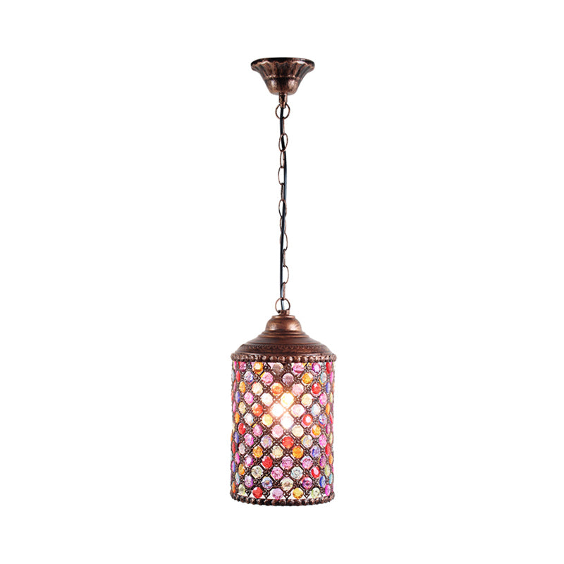Antique Cylinder Ceiling Pendant Light 1 Bulb Metal Hanging Lamp in Rust for Restaurant