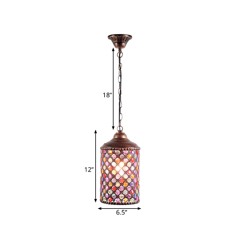 Luz de colgante de techo de cilindro antiguo 1 lámpara colgante de metal de bombilla en óxido para restaurante