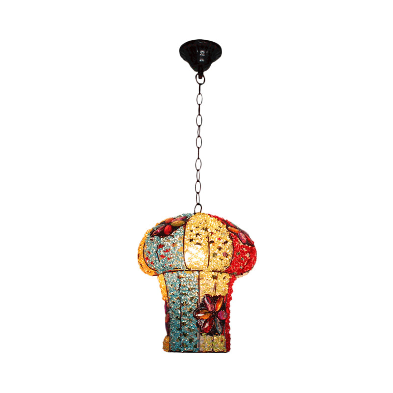 Mushroom Metal Hanging Pendant Decorative 1 Bulb Bedroom Ceiling Lamp in Yellow/Blue