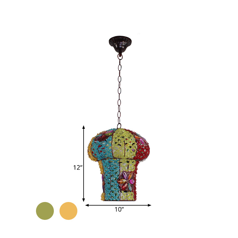 Mushroom Metal Hanging Pendant Decorative 1 Bulb Bedroom Ceiling Lamp in Yellow/Blue