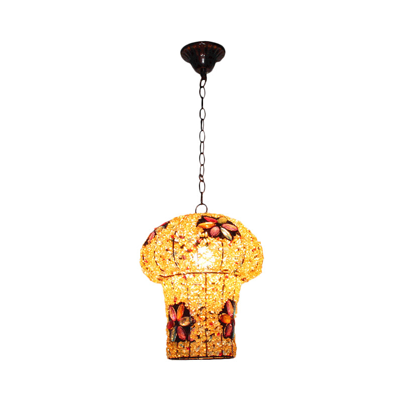 Mushroom Metal Hanging Pendant Decorative 1 Bulb Bedroom Ceiling Lamp in Yellow/Blue