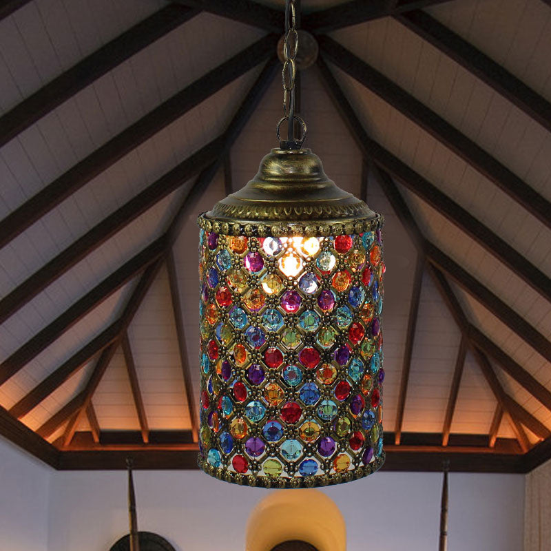 Vintage cilinder suspensie hanger licht 1 licht metalen hangende lamp in brons voor woonkamer