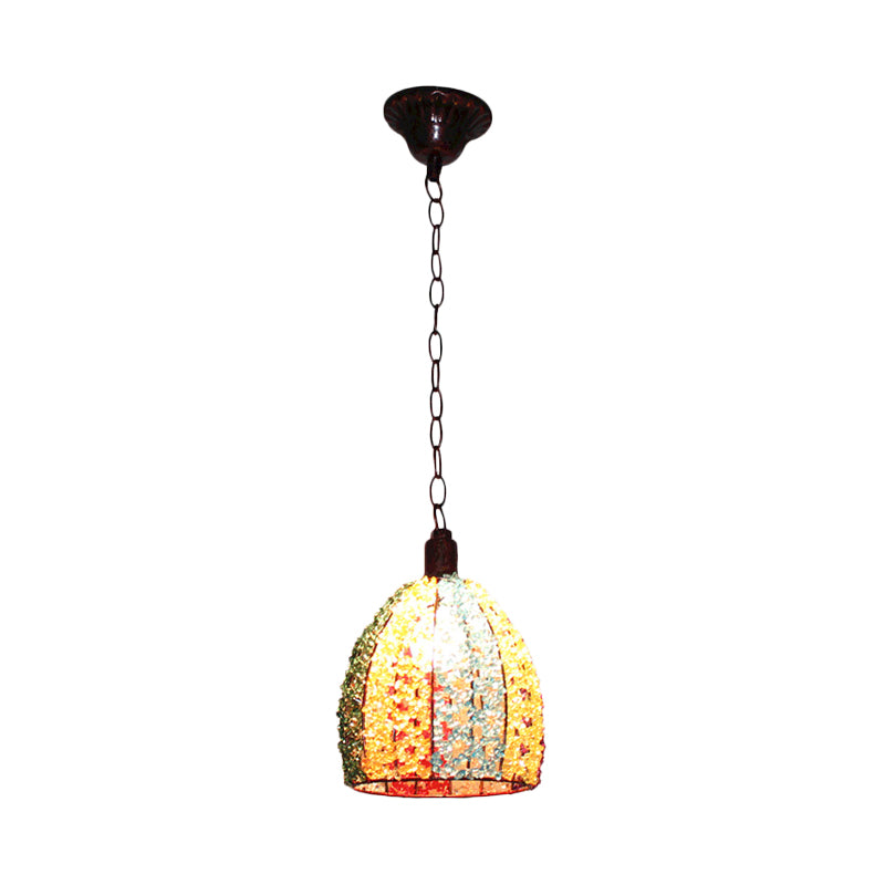 1 Head Metal Ceiling Lamp Decorative Bronze/Blue Scalloped/Dome Living Room Pendant Lighting Fixture