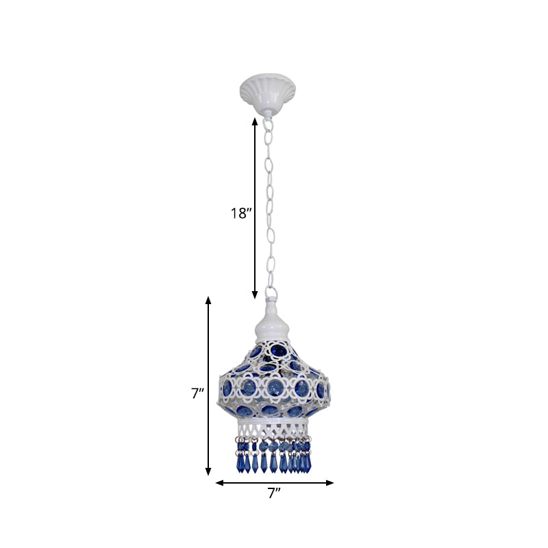 Lantaarn metalen plafond hanger Boheemian 1 lichte woonkamer hangend plafondlicht in wit/blauw
