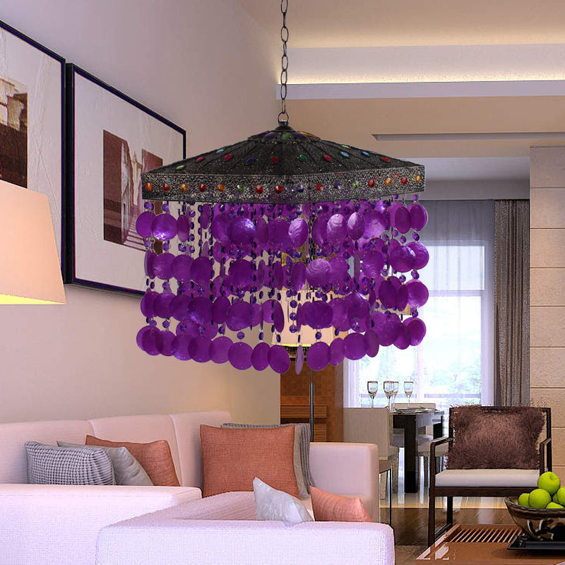 Purple/Bronze 1 Bulb Ceiling Hang Fixture Traditional Metal Cascading Suspension Light for Living Room