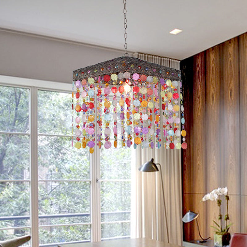 Purple/Bronze 1 Bulb Ceiling Hang Fixture Traditional Metal Cascading Suspension Light for Living Room