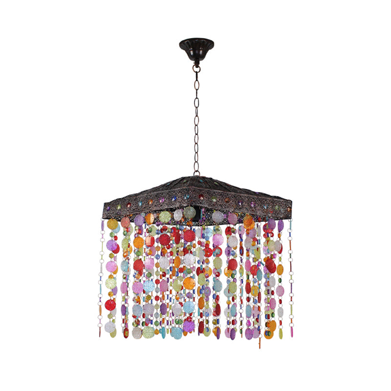 Purple/Bronze 1 Bulb Ceiling Hang Fixture Traditional Metal Cascading Suspension Light for Living Room