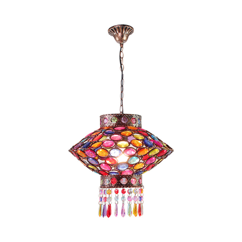 Metal Rust Suspension Lighting Lantern 1-Head Bohemian Hanging Lamp for Restaurant