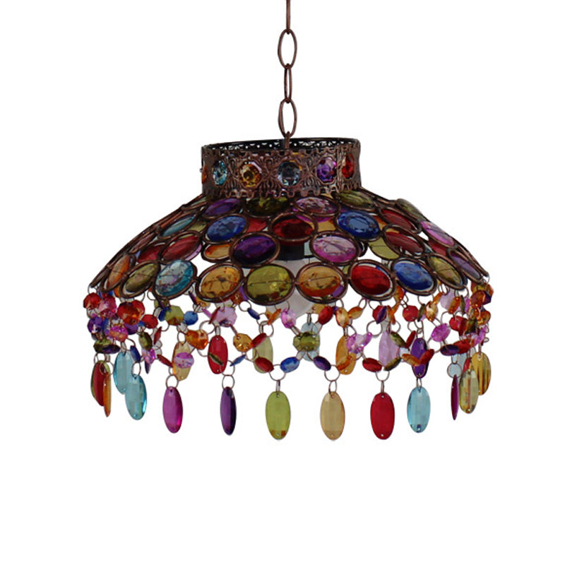 Antique Bowl Drop Lamp 1 Head Metal Hanging Pendant Light in Rust for Living Room