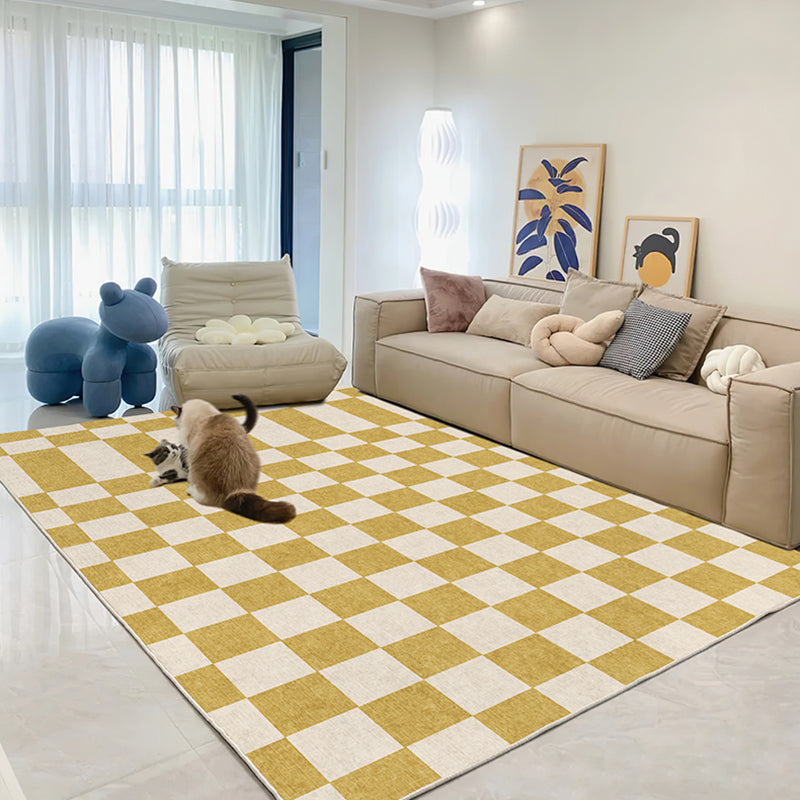 Contemporary Checkered Pattern Carpet Polyester Indoor Rug Pet Friendly Area Rug for Home Decoration