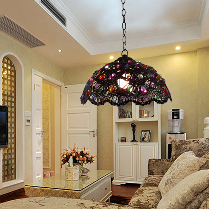 Scalloped Living Room Pendant Lighting Decorative Metal 1 Bulb Bronze/Rust Ceiling Suspension Lamp