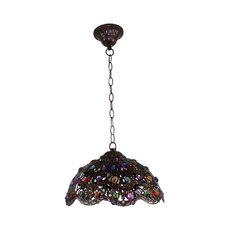 Scalloped Living Room Pendant Lighting Decorative Metal 1 Bulb Bronze/Rust Ceiling Suspension Lamp