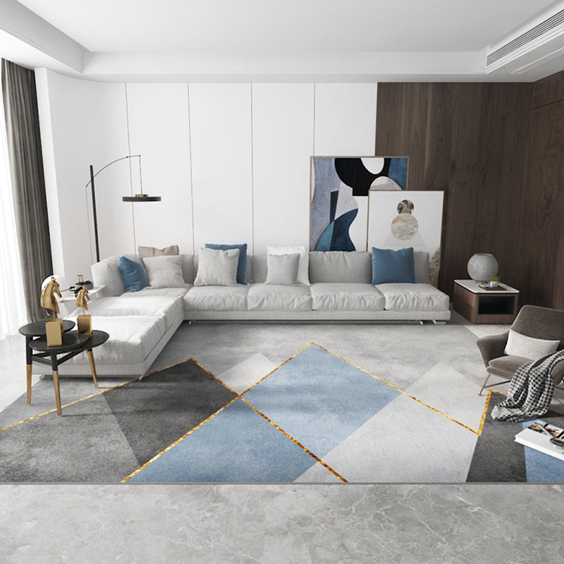 Blue Modern Rug Blending Graphic Rug Non-Slip Backing Rug for Living Room