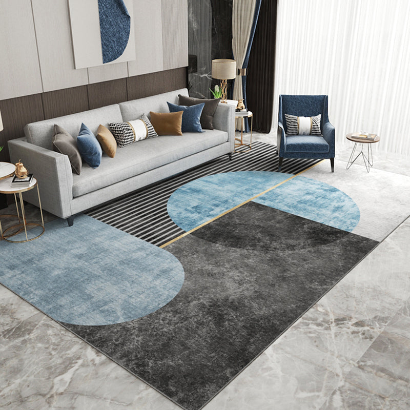 Blue Modern Rug Blending Graphic Rug Non-Slip Backing Rug for Living Room