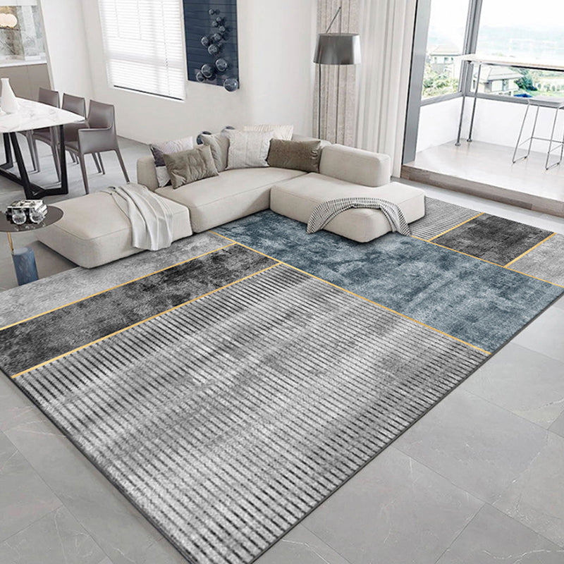 Blue Modern Rug Blending Graphic Rug Non-Slip Backing Rug for Living Room