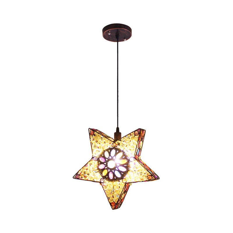Metal Pentagram Pendant Ceiling Light Art Deco 1 Head Dining Room Drop Lamp in Black/Red/Yellow