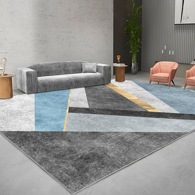 Blue Modern Rug Blending Graphic Rug Non-Slip Backing Rug for Living Room