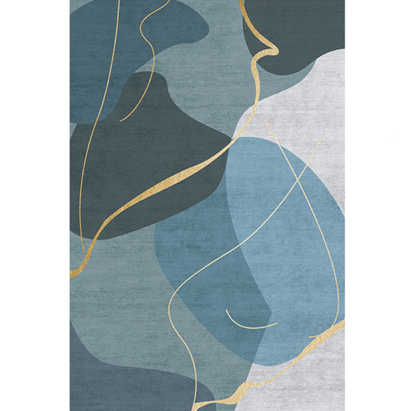 Blue Modern Rug Blending Graphic Rug Non-Slip Backing Rug for Living Room