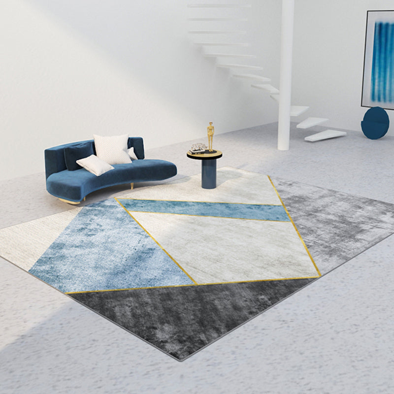 Blue Modern Rug Blending Graphic Rug Non-Slip Backing Rug for Living Room