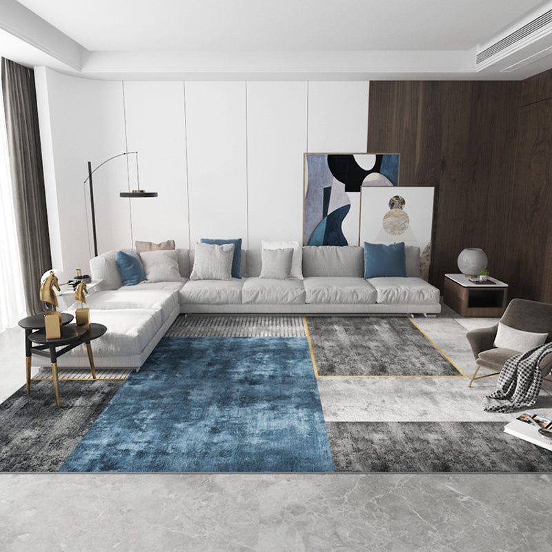 Blue Modern Rug Blending Graphic Rug Non-Slip Backing Rug for Living Room