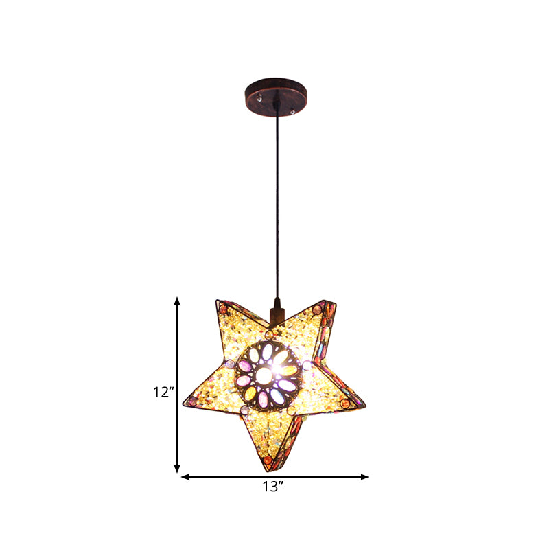 Metal Pentagram Pendant Ceiling Light Art Deco 1 Head Dining Room Drop Lamp in Black/Red/Yellow